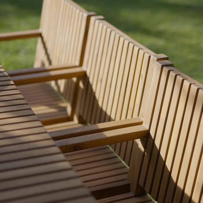 Lankin Rectangular 180cm L Acacia Outdoor Table Set, 7 Pieces: Table, 6 Chairs, No Umbrella