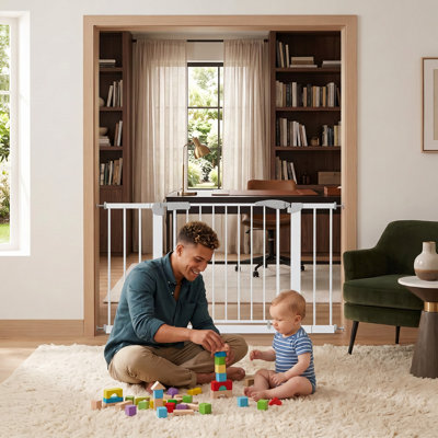 Barrière de sécurité pour bébé à pression pour portes, barrière de sécurité pour chien à fermeture automatique, barrière de sécurité pour enfants en métal sans perçage, barrière pour animaux de compagnie facile à passer pour les escaliers et les portes de couloir, convient aux ouvertures de 29,5 à 44,1 pouces