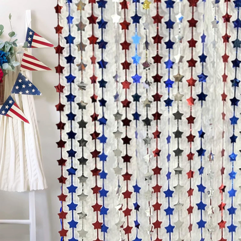 Kbndieu Independence Day Colorful Rain Curtains Suitable for Party Festival Decoration Supplies Bright Billow Scimitar Rain Curtains