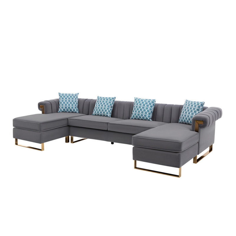 Canapé modulaire moderne à 5 places en velours 128 po Modern Sofa, Gris