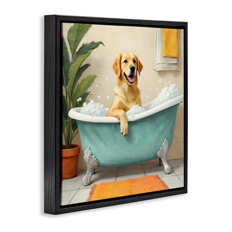 Cadre flottant pour chien avec bain moussant, par Kim Allen, Cadre flottant noir de jais, H 18 po x l 18 po