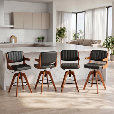 Adjustable Height Swivel Faux Leather Bar Stools (Set of 4)