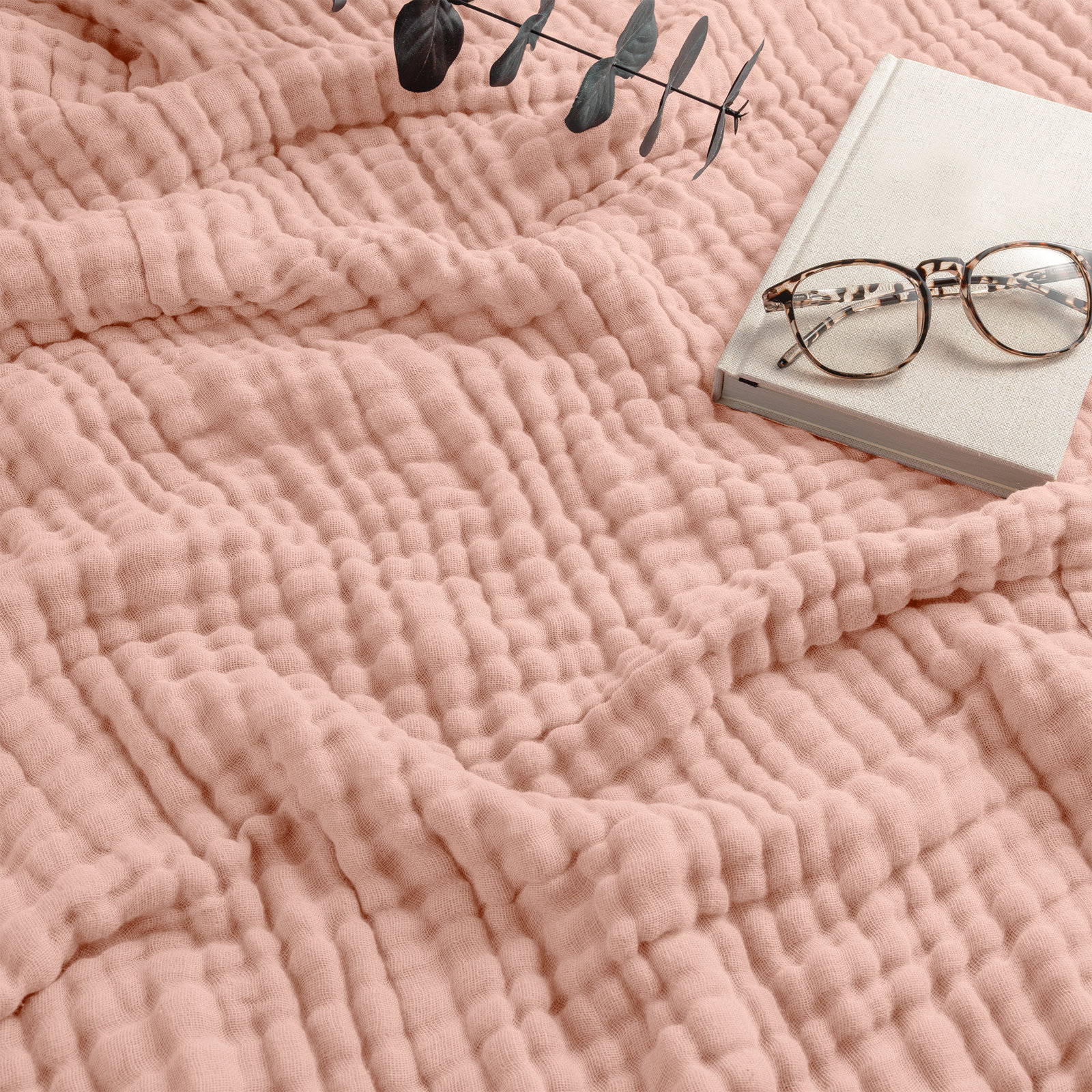 Karlina Cotton Muslin Throw Blanket, Blush, Queen