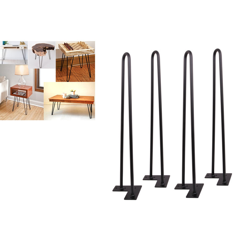 Pieds de table en épingle à cheveux (noir) style industriel moderne Mid-Century, ensemble de 4