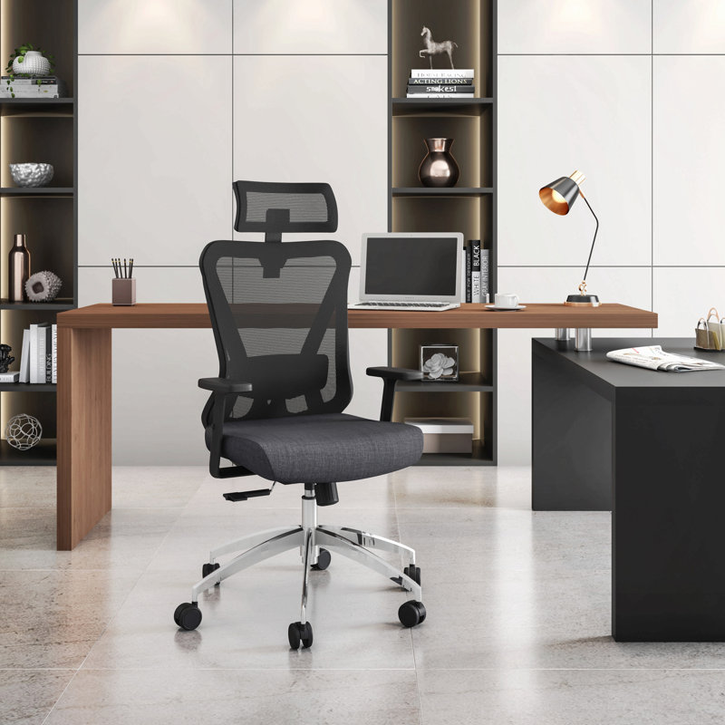 Chaise de bureau en maille vraiment ergonomique avec appui-tête et soutien lombaire, noir