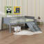 Lit en bois avec glissade et rangement, lit plateforme avec tablettes et échelle, garde-corps, espace de rangement sous le lit-1350938531