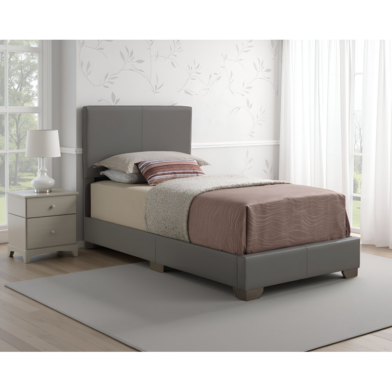 Lit simple en similicuir gris clair Anvers, Gris clair, Lit simple