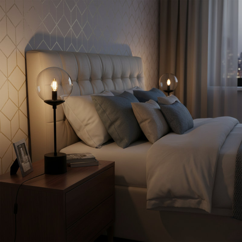 Lampe de table moderne en verre 22 po avec structure en métal, Clair, Noir
