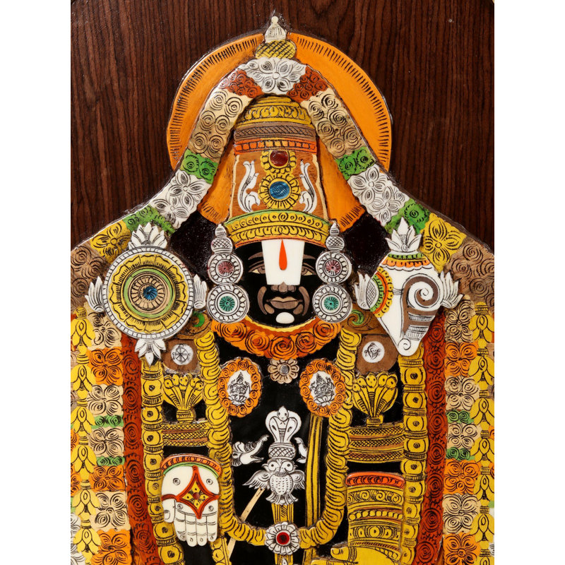 Panneau mural incrusté en bois de rose Tirupati Balaji 3D de 48 pouces fabriqué à la main