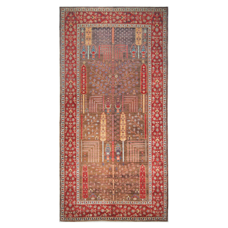 Tapis noir et rouge noué à la main de haute qualité
