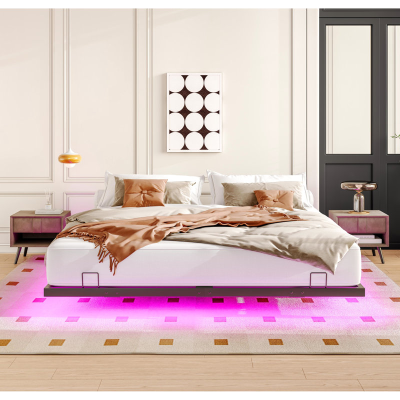 Très grand lit plateforme en métal avec DEL - 77,54 po de largeur, structure stable avec lumières en métal, matelas de 6 à 8 po recommandé