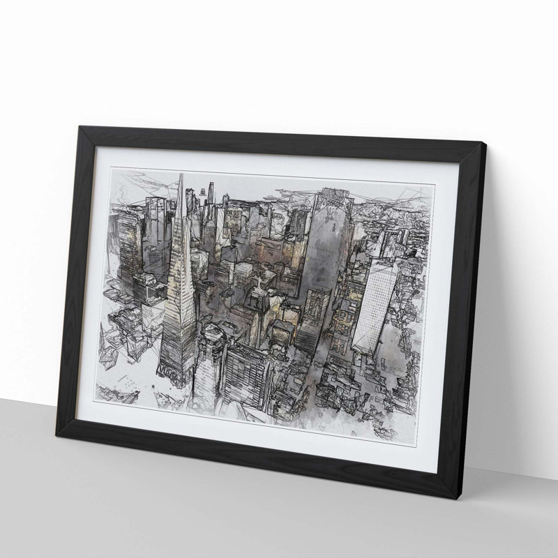 The San Francisco Skyline in Abstract - Framed Print, 40cm H x 60cm W x 2cm D, Black