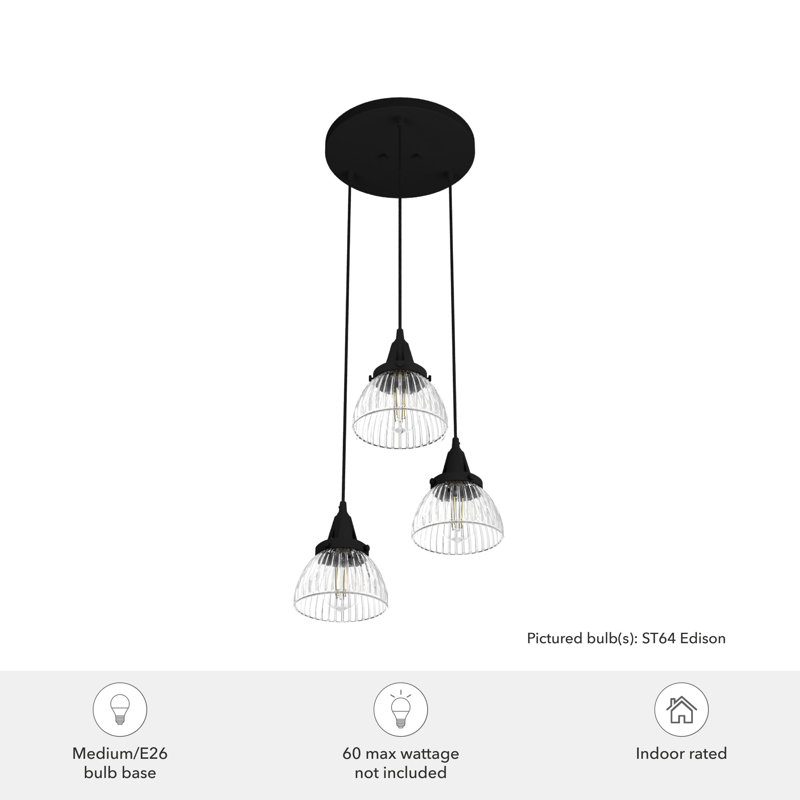 Cypress Grove Natural Iron 3-Light Fluted Glass Cluster Pendant