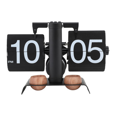 Horloge de bureau numérique à affichage automatique, en acier inoxydable 304, style rétro, à piles, avec diffuseur en bois massif, couleur noire.
