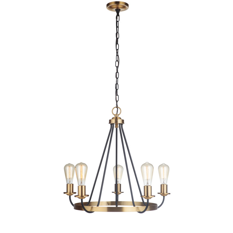 Perran 5 - Light Dimmable Geometric Chandelier, Flat Black/Satin Brass