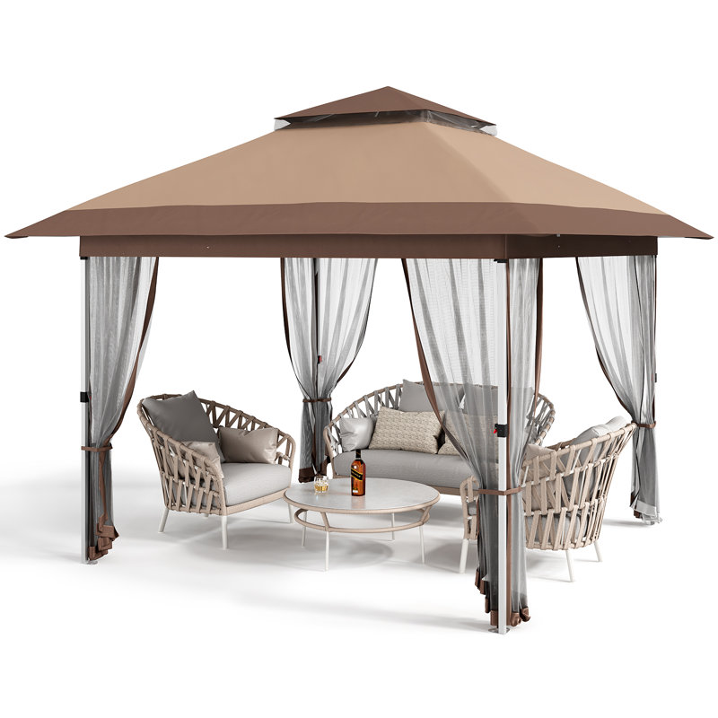 Auvent d'extérieur avec rideaux Gazebo, Brun, 11 pi x 11 pi