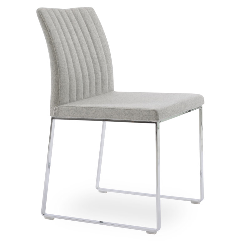 Chaise de salle à manger Zeyno, Laine argentée, Chrome