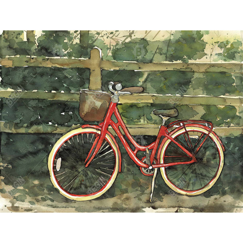 «Riding in the Woods by Bicycle - Bike Green», reproduction encadrée