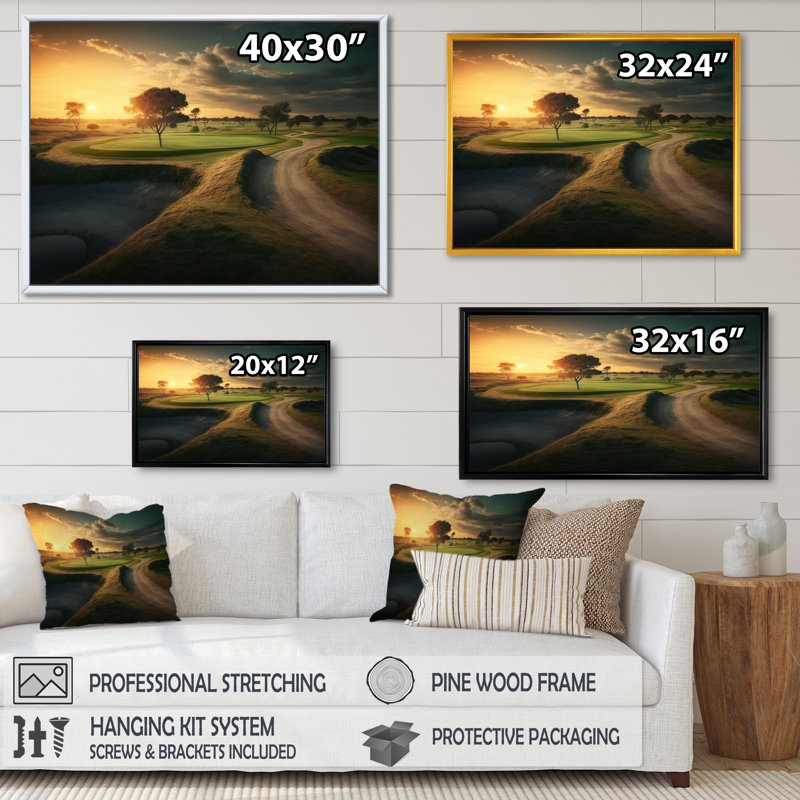 «Golf Course at Sunset I», reproduction sur toile flottante, L 20 po x H 12 po, Or