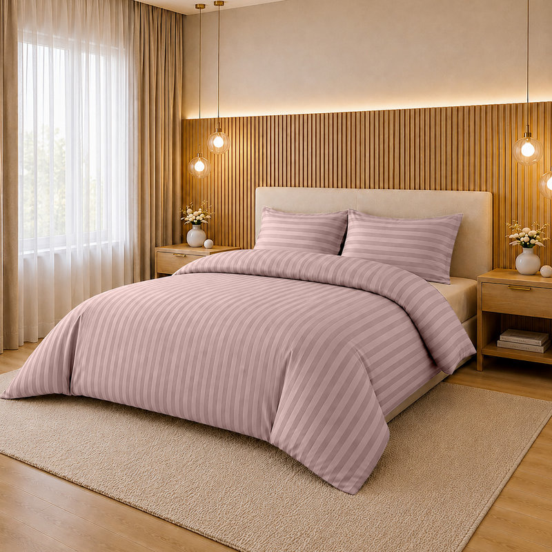 Microfiber Striped Duvet Cover Set with Pillowcases Included, Super King Duvet Cover Set + 2 StandardPillowcase, Peach