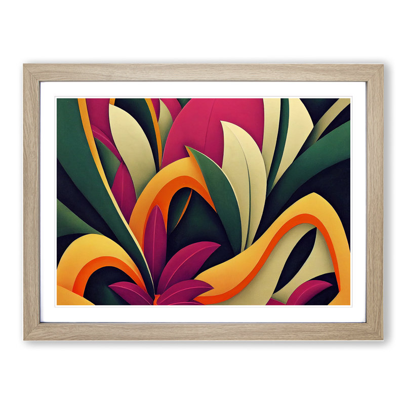 Flowers Deco Abstract - Framed Print, 25cm H x 34cm W x 2cm D, Oak Framed