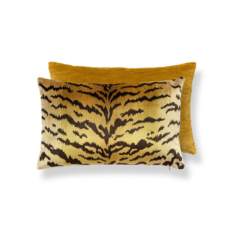 Wild Glamour Silk Pillow Cover & Insert, 14" H x 22" W x 6" D, Green/Black/Anthracite Animal Print