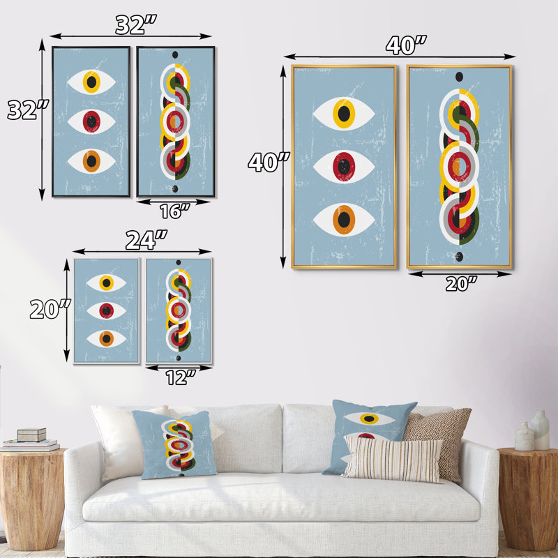 «Vintage Abstract Organic Geometrics in Retro I», ensemble de 2 impressions, H 40 po x l 40 po x P 1,5 po, Cadre noir
