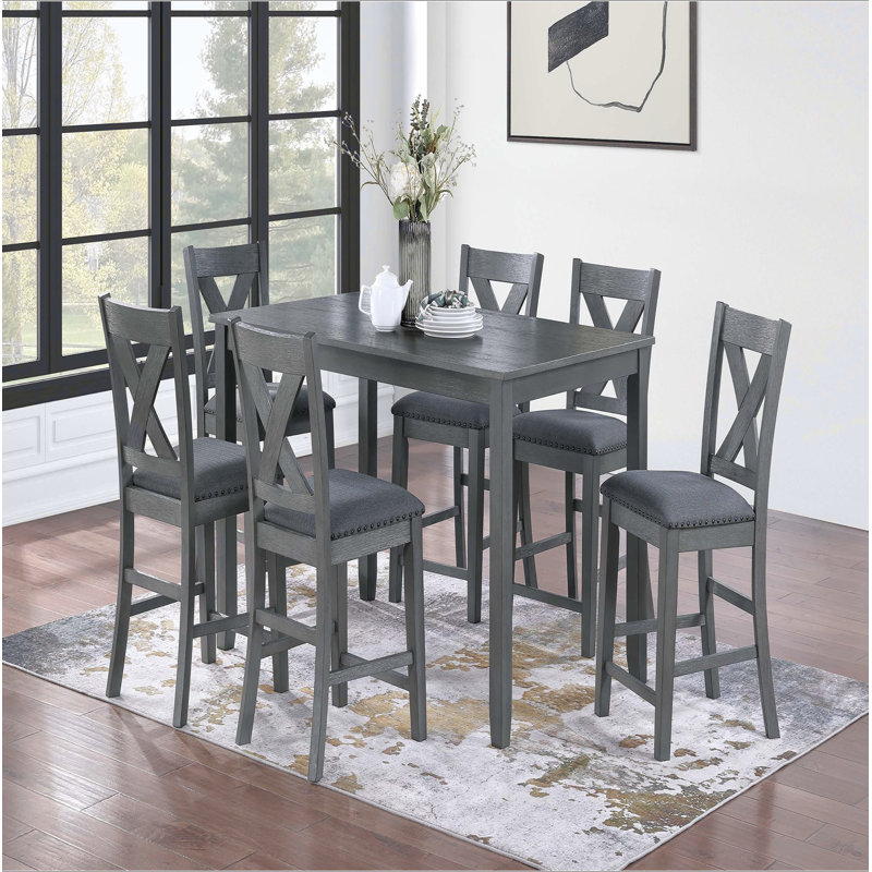 Table de salle à manger grise de style moderne avec 6 chaises et 7 chaises à hauteur de comptoir