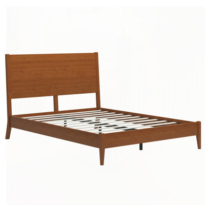 Mid-Century Modern Solid Bamboo Wood Queen Size Sled  Platform Bed Frame with Wood Slats and Metal Support,No Box Spring Needed,Sleigh Bed,Easy Assemb