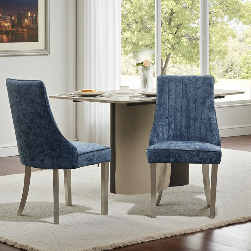 Chaises de salle à manger rembourrées en bois massif American Traditional, Bleu, Argent argent