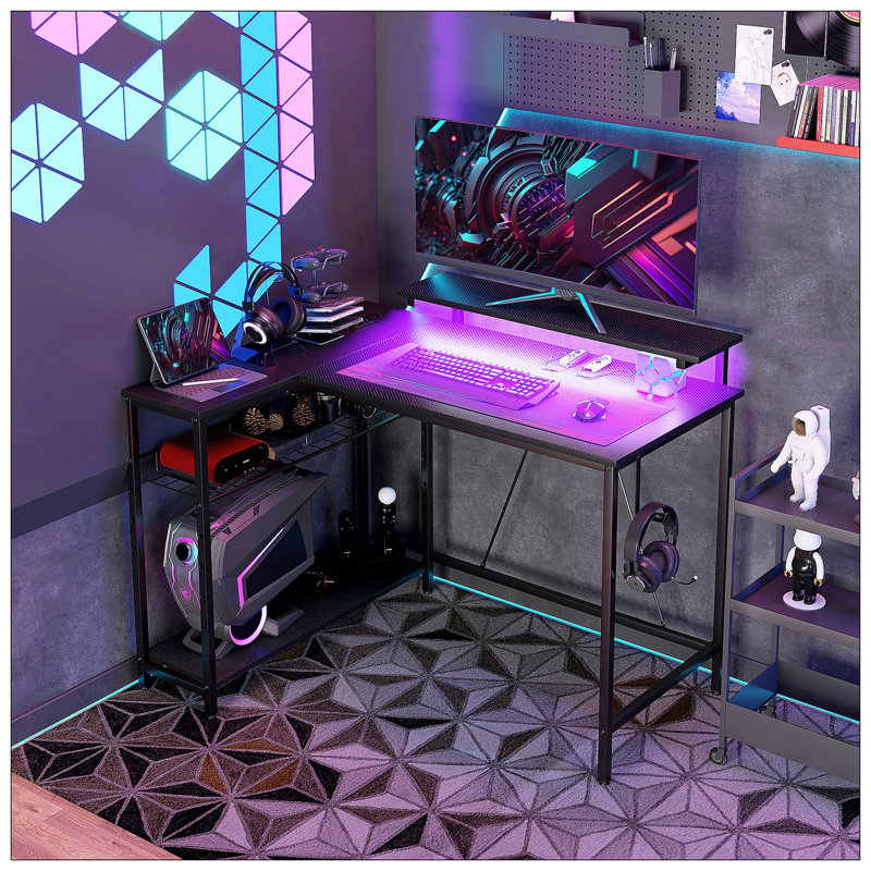 Bureau polyvalent en forme de L avec des fonctionnalités avancées pour le bureau à domicile, Noir