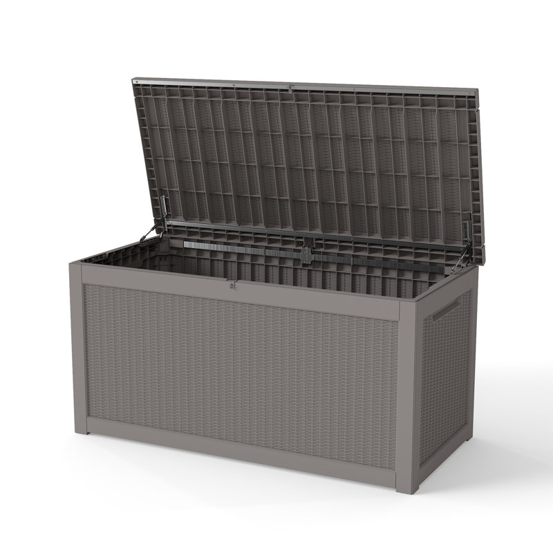 Boîte de rangement extérieure en résine pour oreillers d'extérieur, outils de jardin et fournitures de piscine, étanche, verrouillable 320 gallons