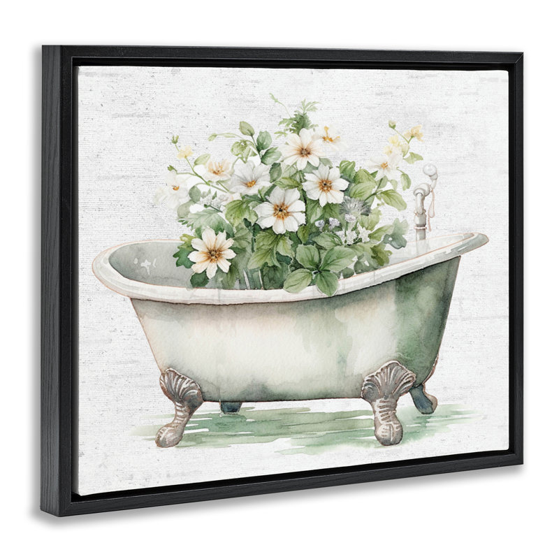Baignoire Boho avec cadre flottant marguerites, design par lettré et doublé, H 25 po x l 31 po, Cadre flottant noir de jais