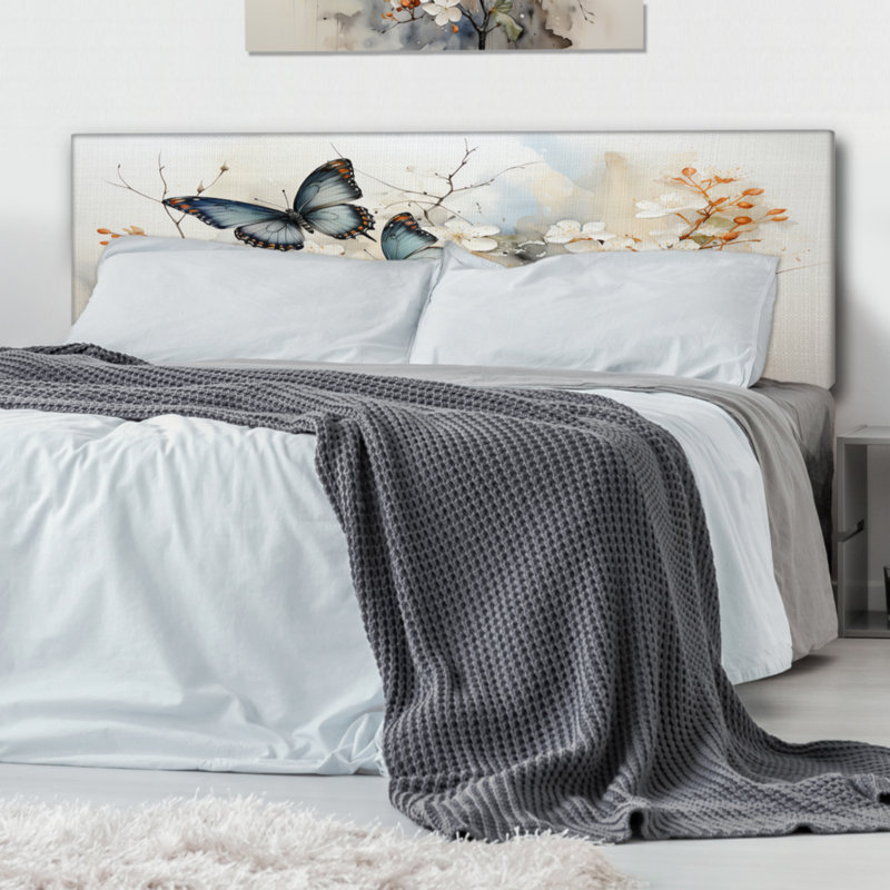 Tête de lit bleu et blanc papillon, Très grand