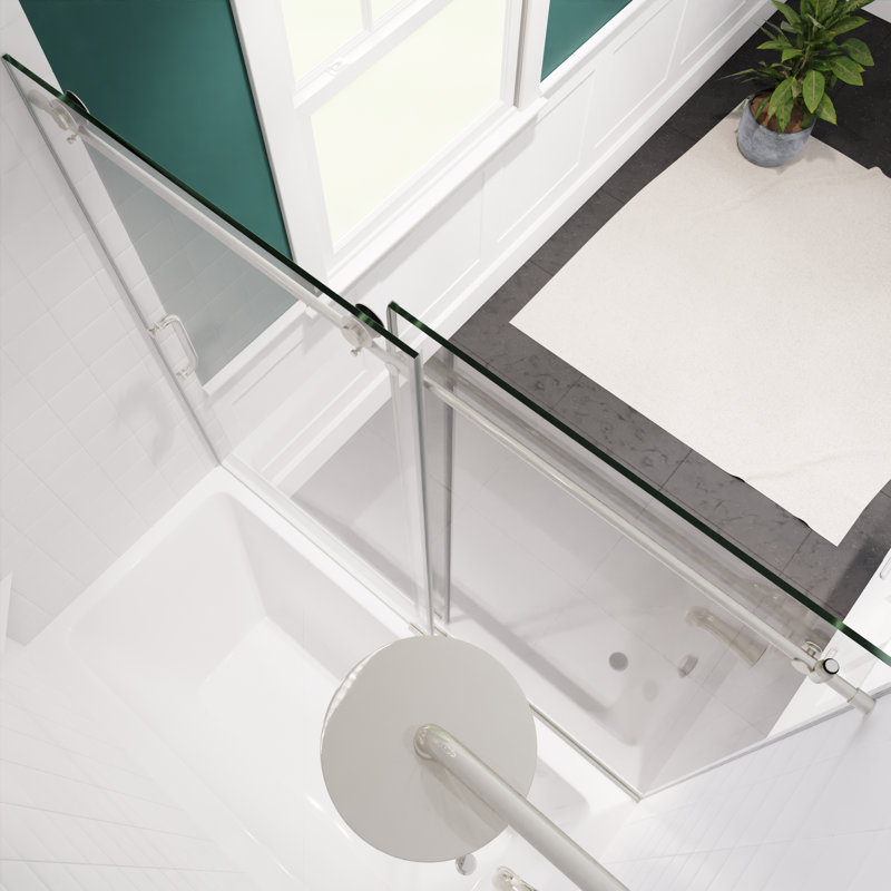 Don 60'' - W x 62'' H Single Added Door Frameless Tub Door with TSUNAMI GUARD, Brushed Nickel