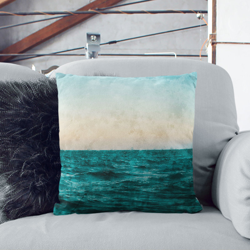 Ocean Stripe Painting Cushion with Filling, Black, 40cm H x 40cm W x 15cm D