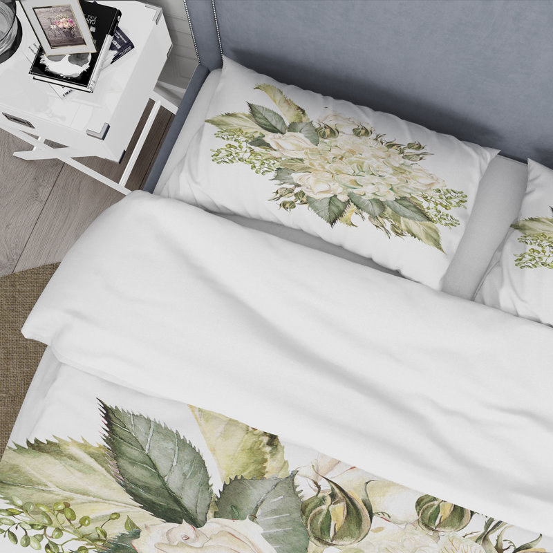 Magnifique bouquet d'hortensias et de roses - Ensemble de housse de couette style campagne - Microfibre de polyester
