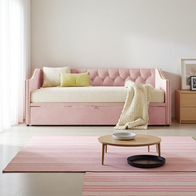 Twin Size Upholstered Daybed With Pop Up Trundle