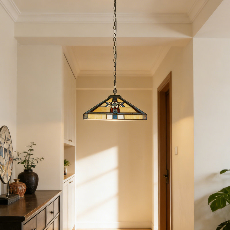 Luminaire suspendu en vitrail, style géométrique Mission
