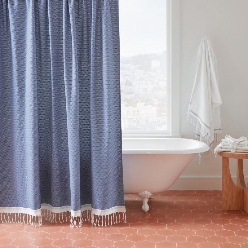 Mediterranean 100% Organic Cotton Shower Curtain, Blue