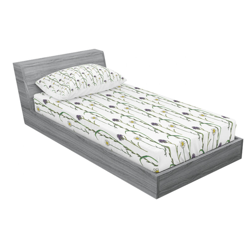 Twin White Floral Microfiber Bed Sheet Set