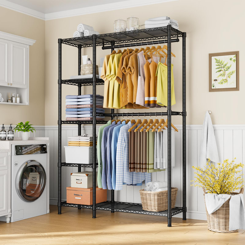  Portant à vêtements, support à vêtements robuste à 5 niveaux pour la chambre à coucher, organisateur de rangement de placard autoportant réglable, l 46,1 po x P 15,4 po x H 78,3 po, charge 630 lb, noir