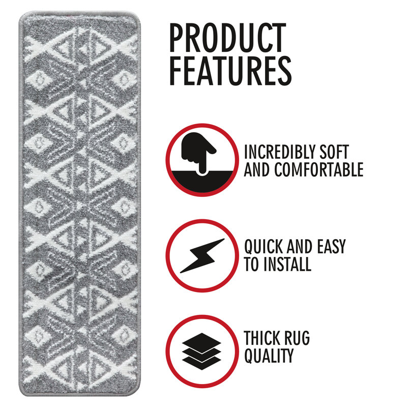 tapis d'escalier doux et vibrant en treillis Augu, Gris