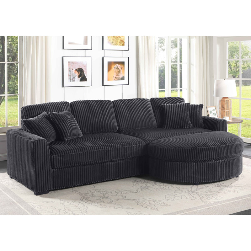 Canapé modulaire modulaire avec 4 coussins, canapé en L de 111 po avec repose-pieds, canapé en velours côtelé, Gris