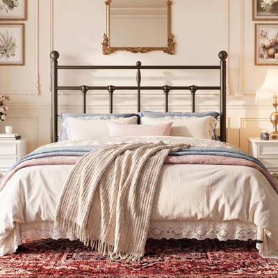 Metal Platform Bed Frame with Victorian Vintage Headboard