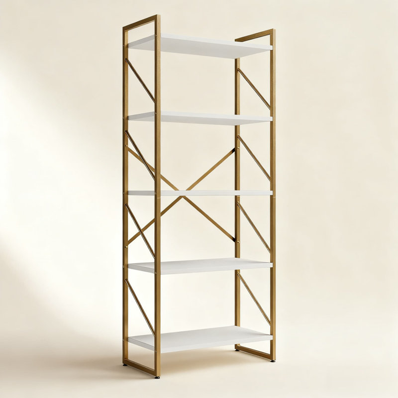 Bibliothèque industrielle à 5 niveaux avec structure en métal, tablette de rangement multifonctionnelle pour le salon, la chambre à coucher et le bureau, bibliothèque robuste avec capacité de 35 livres par tablette