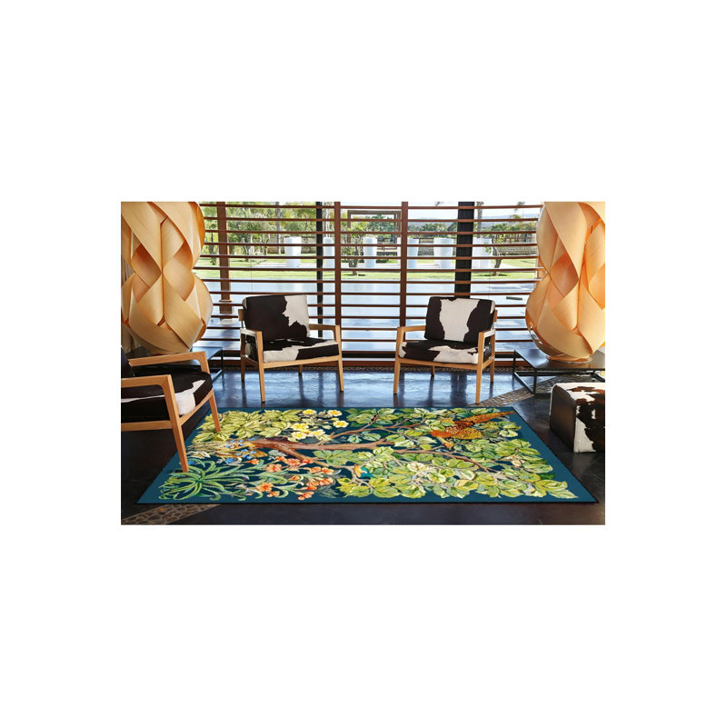 Tapis décoratif bleu à motif d'arbre lavable à la machine, Sous-tapis rectangulaire de 3 pi 3 po x 4 pi 11 po