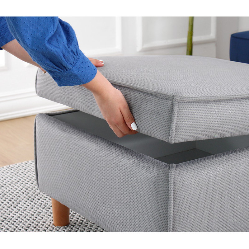 Élégant pouf en coton avec 35 éponges orthopédiques, gris, 24,8 po x 16,9 po x 24,8 po | Pieds en bois de hêtre durable, hauteur des pieds: 3,9 pouces | Parfait pour le salon et la chambre à coucher, confortable et chic