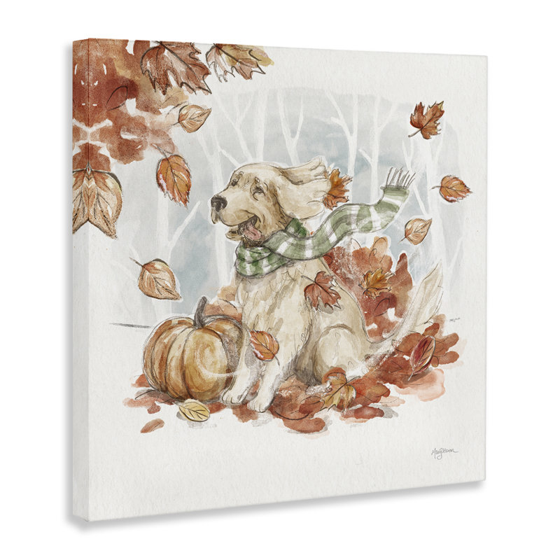 «Happy Autumn Labrador», art mural sur toile par Mary Urban, H 36 po x l 36 po