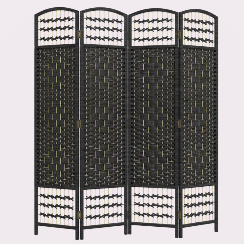 HOMCOM 4 Panel Room Divider, Folding Privacy Screen, 5.6' Room Separator, Wave Fibre Freestanding Partition Wall Divider, Black